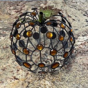Pink Zebra Metal Pumpkin with Amber Accent gems